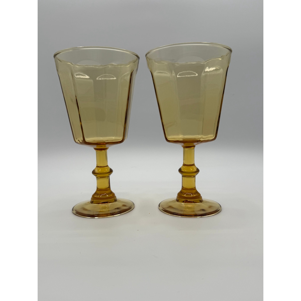 Vintage Amber Glass Goblets Set of 2 – Mid Century Modern Barware